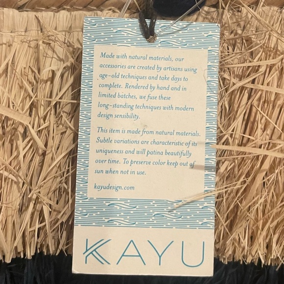 nwt kayu Tan and navy blue stripe Straw Tote Bag - Picture 2 of 8